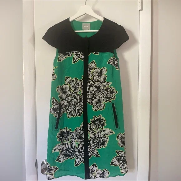 Mauve Dresses | Anthropologie Maeve - Green Black Floral Silk Shift Dress Cap Sleeves Size 0 | Color: Green | Size: 0 | Gabbyriver85's Closet